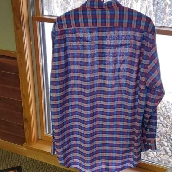 Ledbury Classic Fit Blue/Red Plaid Sz. 17.5 (XL) Long Sleeve Casual Shirt - Picture 6 of 9